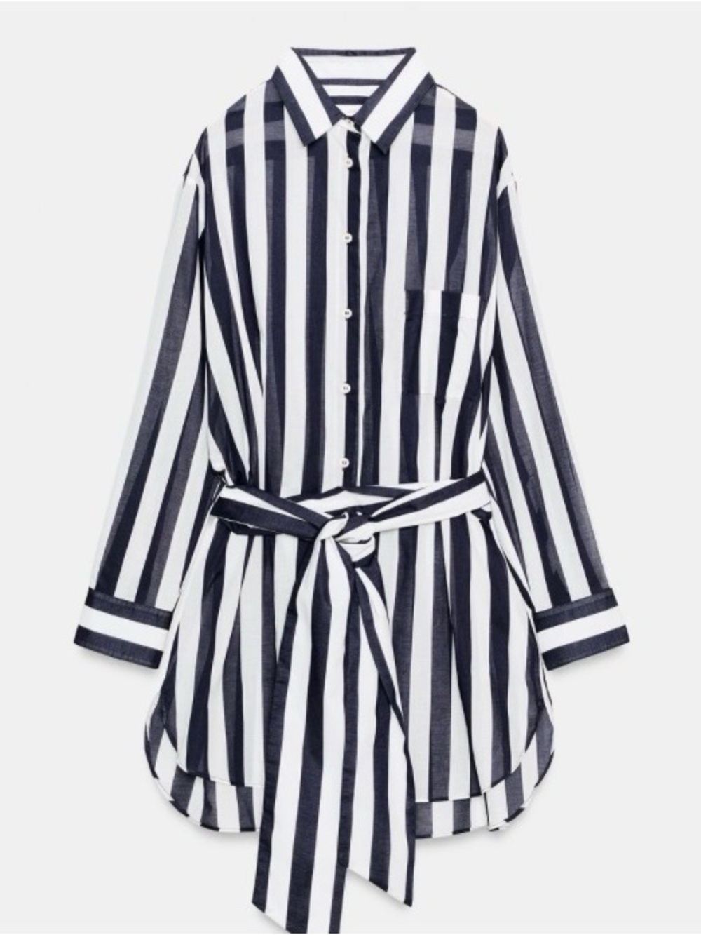 Zara Striped Navy & White Shirt Tunic Dress - XS
